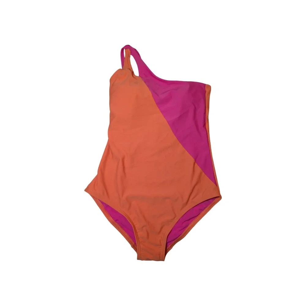 ⭐D9 Lands' End Women's Tummy Control One Shoulder One Piece Pink/Orange Sz M